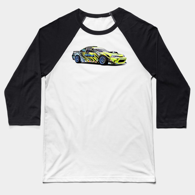 240SX Drift Cartoon Baseball T-Shirt by Auto-Prints